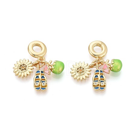 Brass Micro Pave Colorful Cubic Zirconia and Enamel European Dangle Charms KK-T079-80G-1