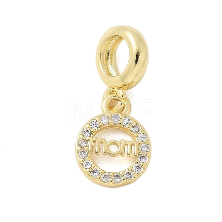Mother's Day Brass Micro Pave Clear Cubic Zirconia Ring with Word MOM European Dangle Charms KK-P293-32G-1