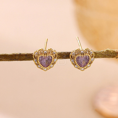 Brass Micro Pave Cubic Zirconia Stud Earrings LS-CU-CBA2AB4-01G-1