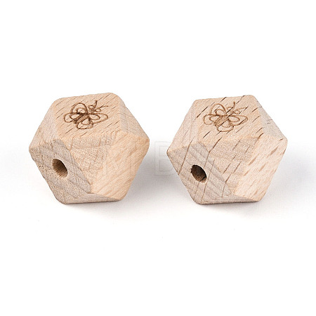 Laser Engraved Beech Wood Faceted Beads WOOD-T033-10B-1