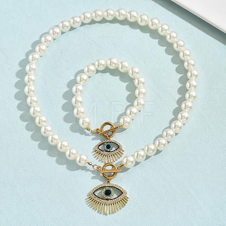 Alloy Rhinestone & Imitation Pearl Bracelets & Necklaces Sets FS-WG20ADC-02-1