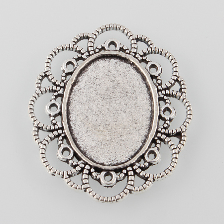 Tibetan Style Alloy Flower Tray Cabochon Settings X-TIBE-M021-08AS-1