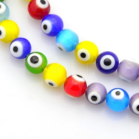 Handmade Evil Eye Lampwork Round Bead Strands LAMP-J031-6mm-M-1