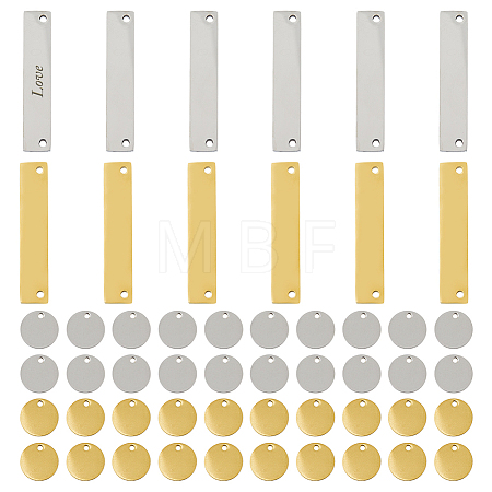 DIY Flat Round & Rectangle Stainless Steel Stamping Blank Tag Pendant & Links Connectors Kits STAS-DC0016-15-1