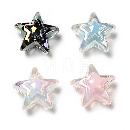 UV Plating Rainbow Iridescent Transparent Acrylic Beads X-OACR-C007-06-1