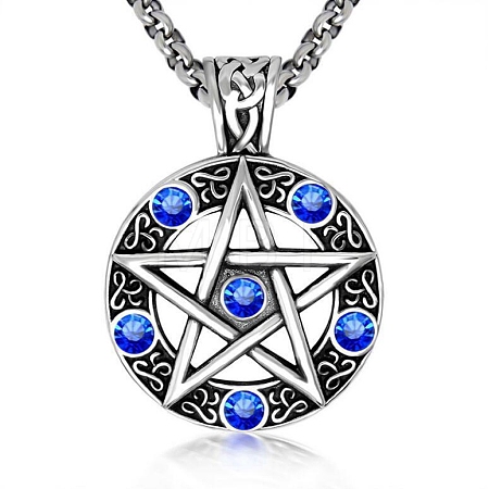 Star Stainless Steel Rhinestone Pendant Necklaces for Men PW-WG30879-02-1