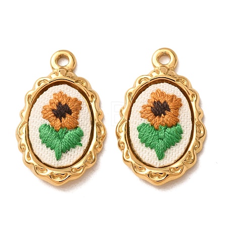 304 Stainless Steel & Cloth Embroidered Pendants FB-CBAFBAF-10G-02-1
