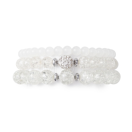 3Pcs 3 Style Glass Round Beaded Stretch Bracelets Set BJEW-JB09736-1