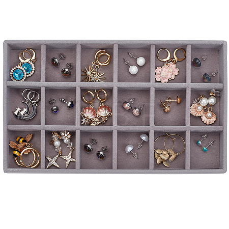 1Pc 18 Grids Wood Covered with Velveteen Jewelry Display Trays AJEW-CN0007-03-1