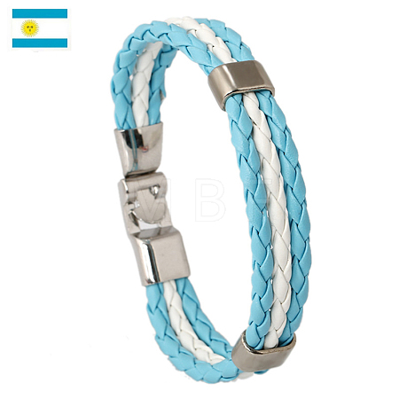Flag Color Imitation Leather Triple Line Cord Bracelet with Alloy Clasp GUQI-PW0001-086A-1