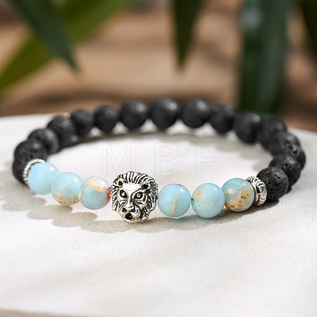 Natural Lava Rock & Shoushan Stone Round Beads Stretch Bracelets IP1472-3-1