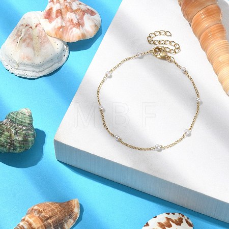 Glass Pearl Beaded Chain Bracelet BJEW-JB09432-1