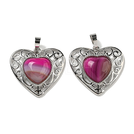 Natural Banded Agate Dyed Peach Love Heart Pendants G-G158-01X-1