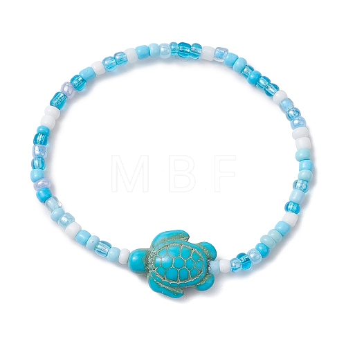 Dyed Synthetic Turquoise Beaded Stretch Bracelets for Kids BJEW-JB110102-01-1