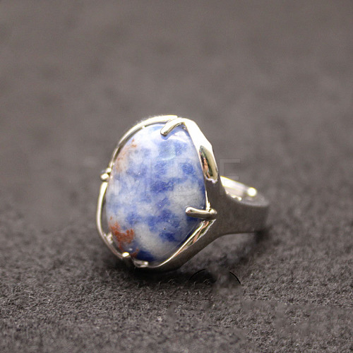 Oval Natural Blue Spot Jasper Adjustable Ring FIND-PW0021-05M-1