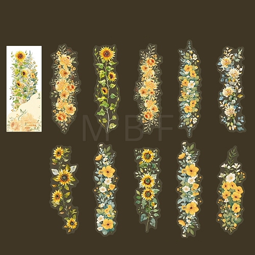 20Pcs 10 Styles Flower PET Waterproof Stickers PW-WG6FCFD-05-1