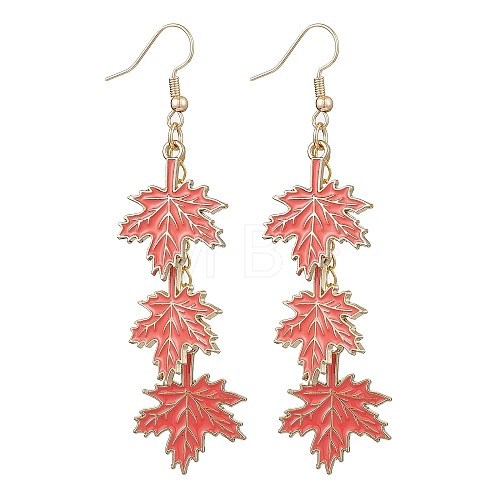 Maple Leaf Alloy Enamel Dangle Earrings EJEW-JE06093-1