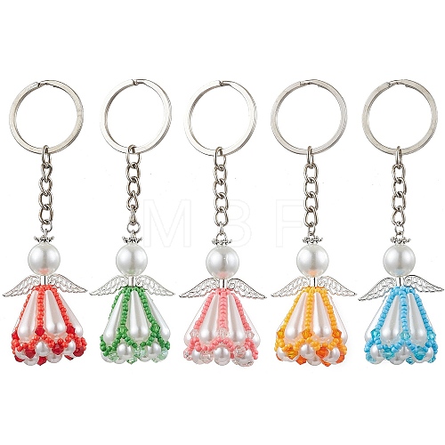 Glass Seed Bead with Acrylic Angel Keychain KEYC-MZ00026-1