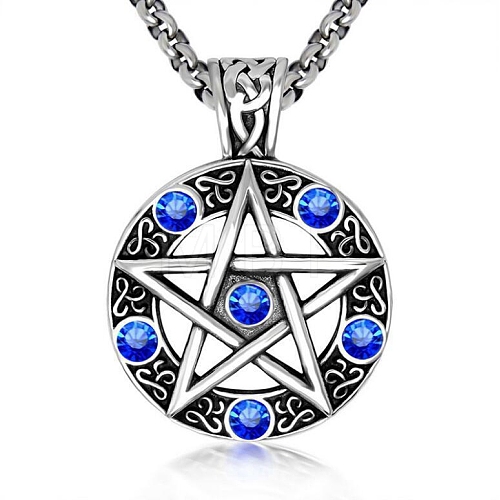 Star Stainless Steel Rhinestone Pendant Necklaces for Men PW-WG30879-02-1