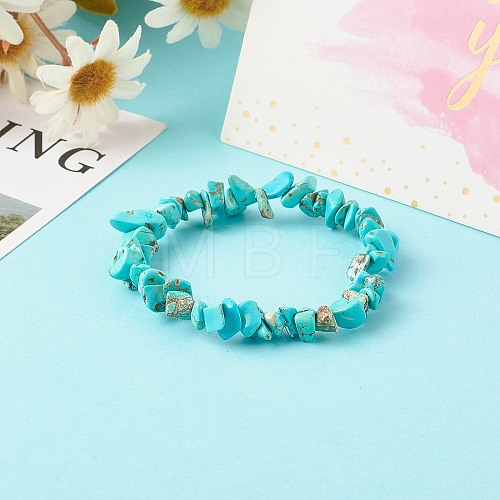 Synthetic Turquoise(Dyed) Chip Bead Stretch Bracelets for Children BJEW-JB06388-08-1