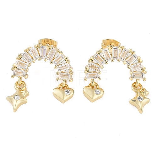 Brass Pave Clear Cubic Zirconia Stud Earrings for Women EJEW-S225-10G-02-1