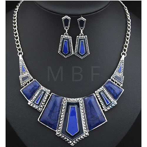 Pentagon Bohemia Zinc Alloy with Synthetic Turquoise Pendant Necklaces & Stud Dangle Earrings Sets FS-WGE76F1-02-1