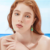 2 Pairs 2 Colors Glass Rectangle with Leaf Dangle Earring EJEW-FI0001-16-6