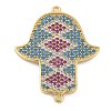 Rack Plating Brass Micro Pave Colorful Cubic Zirconia Religion Hamsa Hand Connector Charms KK-A234-048G-1