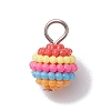 Rainbow Color Resin Waxberry Round Charms with Platinum Tone Iron Loops PALLOY-JF02774-3