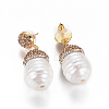 Natural Pearl Dangle Stud Earrings EJEW-F230-03G-2