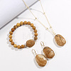 Oval Alloy with Natural Picture Jasper Pendant Necklaces & Beaded Bracelets & Dangle Earrings Sets WGD3DFC-04-2