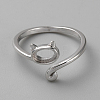 Anti-Tarnish  1Pc Rhodium Plated 925 Sterling Silver Open Cuff Ring Findings FIND-NB0004-89-8