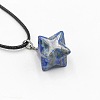 Natural Lapis Lazuli Geometric Hexagram Star Pendant Necklaces with Black Cords VZ1120-8-1
