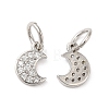 Rack Plating Brass Pave Clear Cubic Zirconia Moon Charms with Jump Ring KK-Z026-01P-1