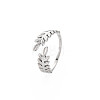 304 Stainless Steel Leaf Open Cuff Ring for Women RJEW-S405-190P-3