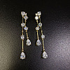 Brass Clear Cubic Zirconia Teardrop Tassel Stud Earrings FS-WG0D253-03-1