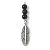 Alloy Feather with Round Synthetic Black Stone Beads Big Pendants PALLOY-JF04696-1