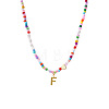 Colorful Beaded Heart Letter Necklace with Pearl Elements Stainless Steel Pendant Jewelry TR2146-6-1