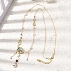 Chinese Brass Micro Pave Clear Cubic Zirconia and Imitation Pearl Gourd Shape and Square Pendant Necklaces with Natural Lapis Lazuli & Aquamarine Beads Tassel AJEW-H158-05G-1