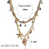 Bohemian Natural Shell & Alloy Starfish & Plastic Pearl Pendant Raffia Cord Double Layer Necklaces for Women FS-WG267BD-02-1