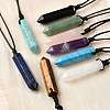 Natural & Synthetic Mixed Gemstone Faceted Bullet Pendant Waxed Cord Necklaces NJEW-Q030-01A-1