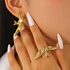 Peace Dove 304 Stainless Steel Stud Earring & Cuff Rings Sets SJEW-C008-03G-1