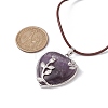 Natural Amethyst Heart Pendant Necklace with Cowhide Leather Cords NJEW-JN04598-01-3