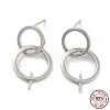 Rhodium Plated Double Rings 925 Sterling Silver Dangle Stud Earring Findings STER-Q192-27P-1