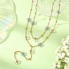 304 Stainless Steel Glass Flower Link Chain Double Layer Y Necklaces NJEW-JN06669-1