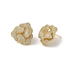 Camellia Flower Brass & Clear Cubic Zirconia Stud Earrings KK-CBA36A2-01G-4