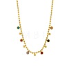 316 Surgical Stainless Steel Pave Colorful Cubic Zirconia Ball Chain Flat Round Tassel Necklaces FS-WGDEC77-01-4