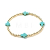 Synthetic Hematite Round Beaded Stretch Bracelet with Synthetic Turquoise(Dyed) Cross BJEW-JB07974-01-1