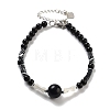 Natural Obsidian Round & Synthetic Non-magnetic Hematite & White Shell Beaded Bracelets for Women BJEW-K251-02D-2