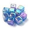 10Pcs Gradient Color & UV Plating Transparent Acrylic Beads OACR-YW0002-25C-1